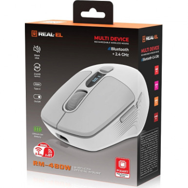 Мишка REAL-EL RM-480W Wireless/Bluetooth White (EL123200050)-22-зображення