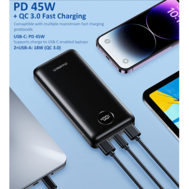 Батарея універсальна Choetech 20000mAh, PD/3.0/45W, QC/3.0/18W, USB-C, 2*USB-A (B653-CCBK / B653-BK)-7-зображення