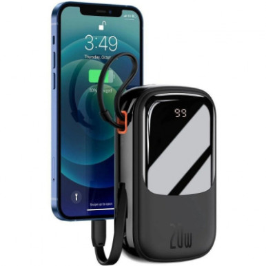 Батарея універсальна Baseus Qpow 20000mAh 20W, PD/3.0, QC/3.0, built-in lightning, black (PPQD060201)-13-зображення