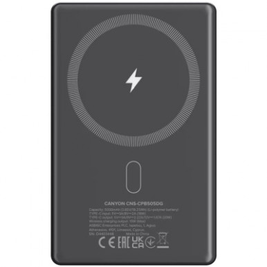 Батарея универсальная Canyon 5000mAh OnPower 505 slim Magsafe PD/20W Dark Grey (CNS-CPB505DG)-10-изображение