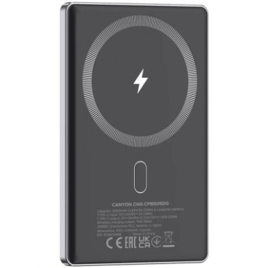 Батарея универсальная Canyon 5000mAh OnPower 505 slim Magsafe PD/20W Dark Grey (CNS-CPB505DG)-11-изображение
