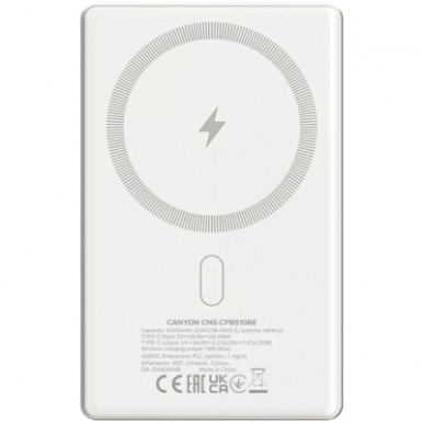 Батарея універсальна Canyon 10000mAh OnPower 510 slim Magsafe PD/20W Beige (CNS-CPB510BE)-11-зображення