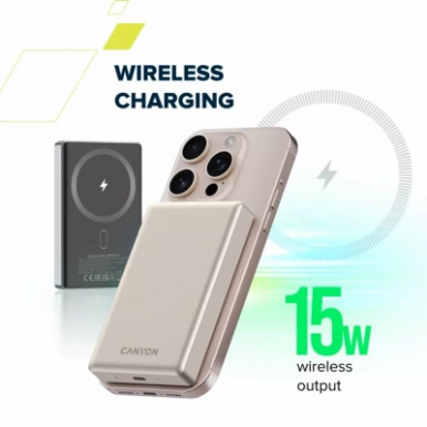Батарея універсальна Canyon 10000mAh OnPower 510 slim Magsafe PD/20W Dark Grey (CNS-CPB510DG)-14-зображення