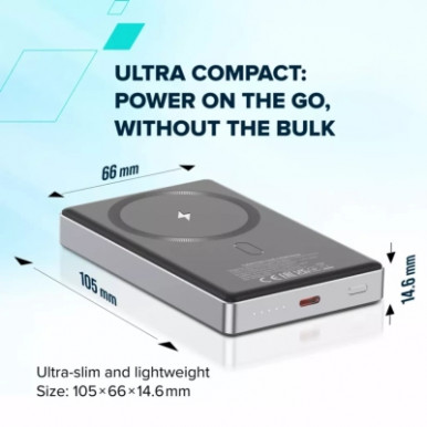 Батарея універсальна Canyon 10000mAh OnPower 510 slim Magsafe PD/20W Dark Grey (CNS-CPB510DG)-15-зображення