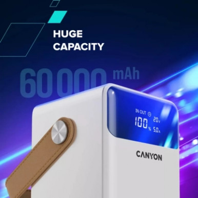 Батарея універсальна Canyon 60000mAh OnPower 610 PD/100W metal White (CNS-CPB610W)-14-зображення