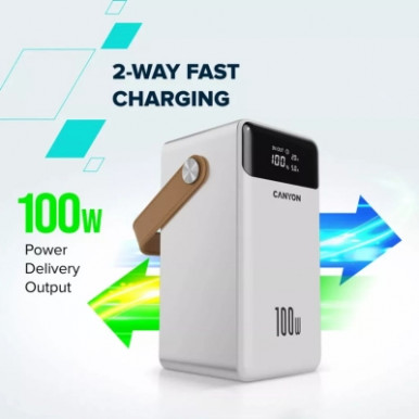 Батарея універсальна Canyon 60000mAh OnPower 610 PD/100W metal White (CNS-CPB610W)-15-зображення