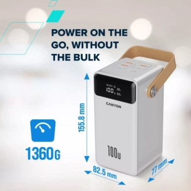 Батарея універсальна Canyon 60000mAh OnPower 610 PD/100W metal White (CNS-CPB610W)-19-зображення