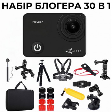 Екшн-камера AIRON ProCam 7 Black: Набір для блогера 30 в 1 з аксесуарами-18-зображення