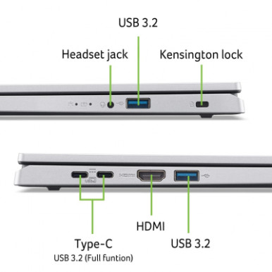 Ноутбук Acer Aspire Go AG15-21P 15.6" FHD IPS, AMD R5-7520U, 16GB, F512GB, UMA, Lin, сріблястий-11-зображення
