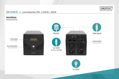 Джерело безперебійного живлення UPS LINE-INTERACTIVE 1500VA 900W DN-170075 ASSMANN-10-зображення