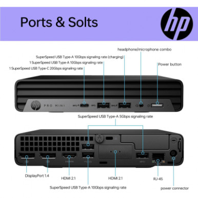 Комп'ютер персональний неттоп HP Pro 400-G9 Mini, Intel i3-13100T, 8GB, F512GB, UMA, WiFi, кл+м, 3р, DOS-12-зображення
