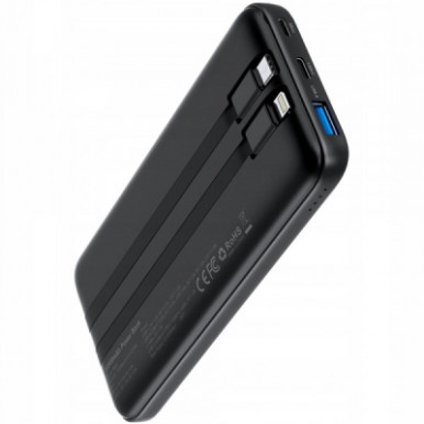 Батарея універсальна Choetech 10000mAh 22,5W, MicroUSB, USB-A, USB-C, build-in USB-C/Lightning cable (B654-BK)-6-зображення