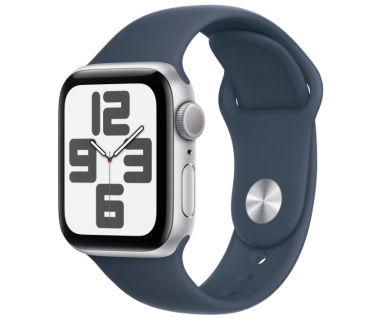 Смарт-годинник Apple Watch SE GPS 40mm Silver Aluminium Case with Storm Blue Sport Band - M/L-5-зображення