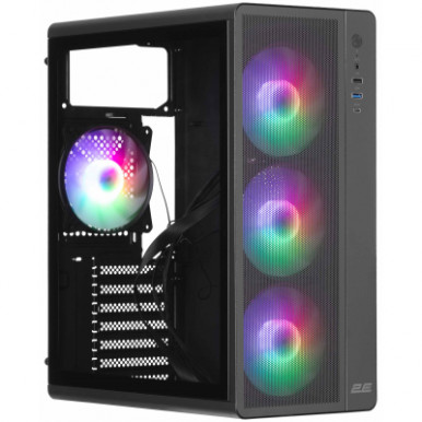 Корпус 2E GAMING Credo Plus V510B без БП, 1xUSB3.0, 1х USB 2.0, 1xUSB Type-C, RGB Rainbow, VGA 310мм, TG Side Panel, ATX, чёрный-8-изображение