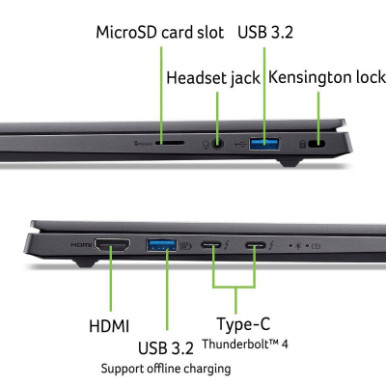 Ноутбук Acer Swift X 14 SFX14-73G 14.5" 2.8K OLED, Intel U9-285H, 32GB, F2TB, NVD5070-8, Win11, сірий-11-зображення
