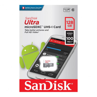 Карта пам'ятi SanDisk 128GB microSDHC C10 UHS-I R100MB/s Ultra-1-зображення