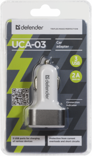 Автомобильное зарядное устройство Defender UCA-03 авто,3 порта USB, 5V / 4A (83570)-3-изображение