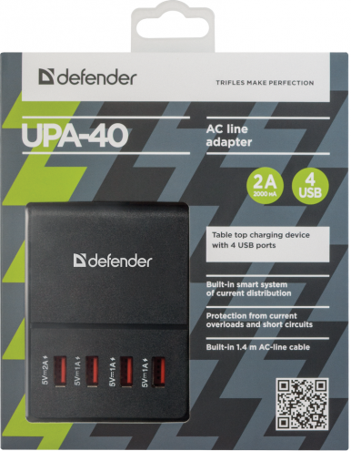 Мережевий зарядний пристрій Defender UPA-40 4 порти USB, 5V / 5A (83537)-5-зображення