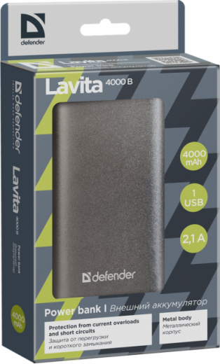 Портативний зарядний пристрій Defender Lavita 4000B 1 USB, 4000 mAh, 2.1A (83614)-6-зображення